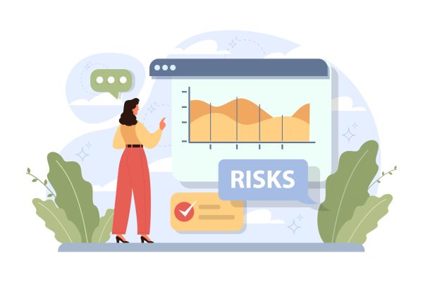 Risks asessment as a product development stage. New brand or start up launch. Business project progression. Potential risks and spendings analysis. Flat vector illustration